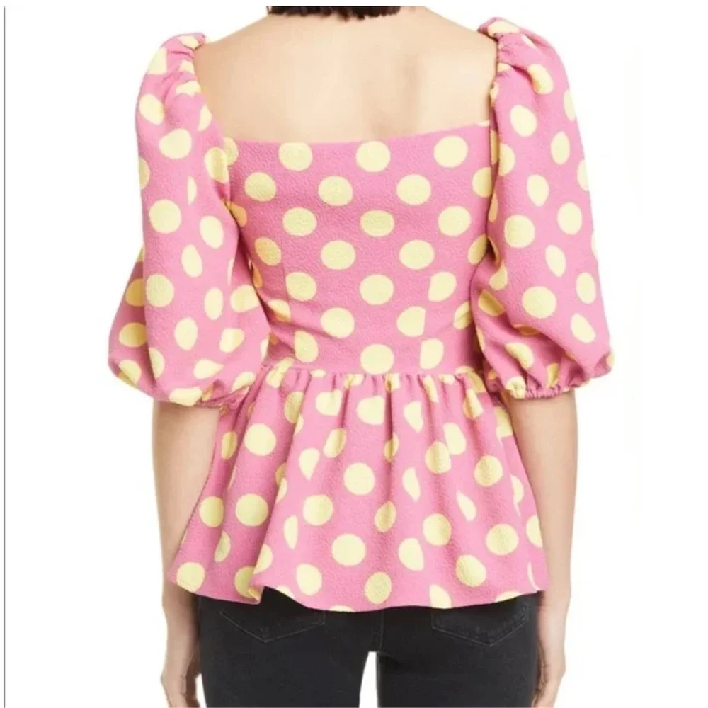 NWT STINE GOYA Irene Pink and Yellow Polka Dot Blouse sz S - Picture 2 of 8